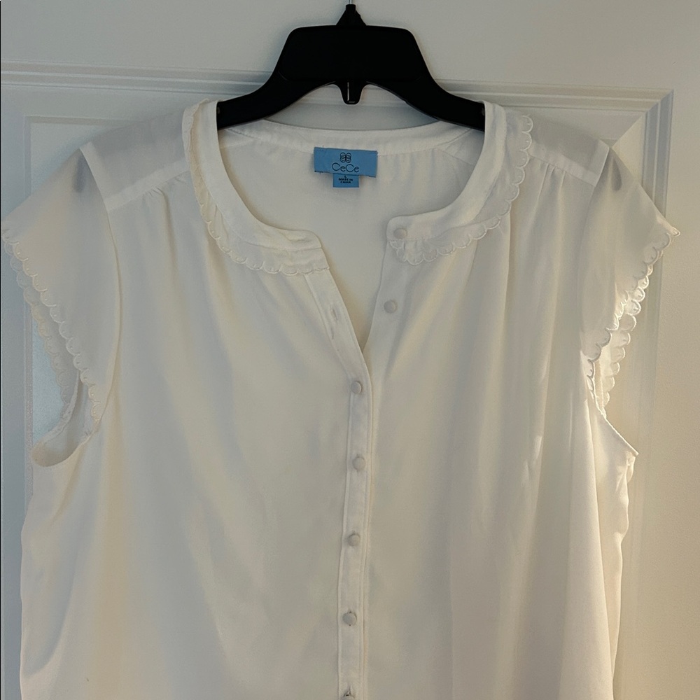 Cato Ivory Scalloped Button-Up Top